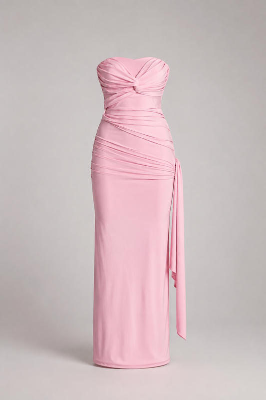 Pink ruched maxi dress of Ohlilyfashion