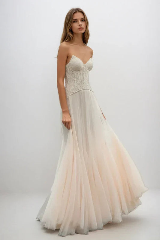 Women's bridesmaid maxi dress, front view