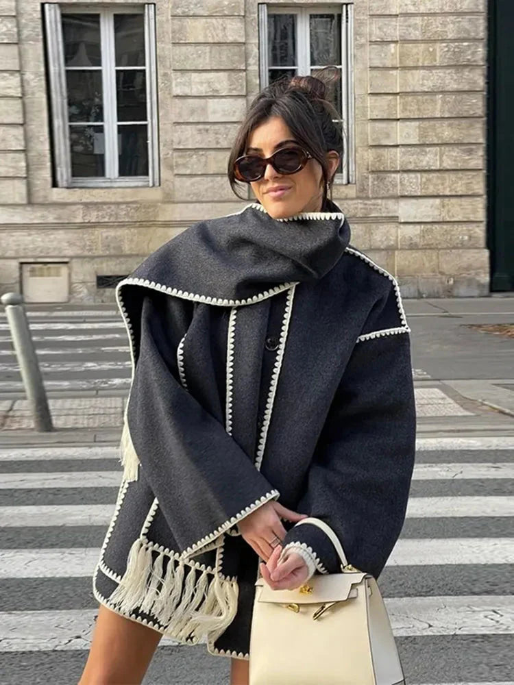 Women's gray coat, front view