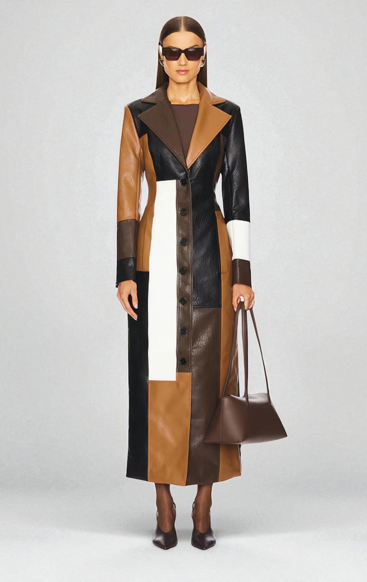 Colorblock notched lapel coat, back view