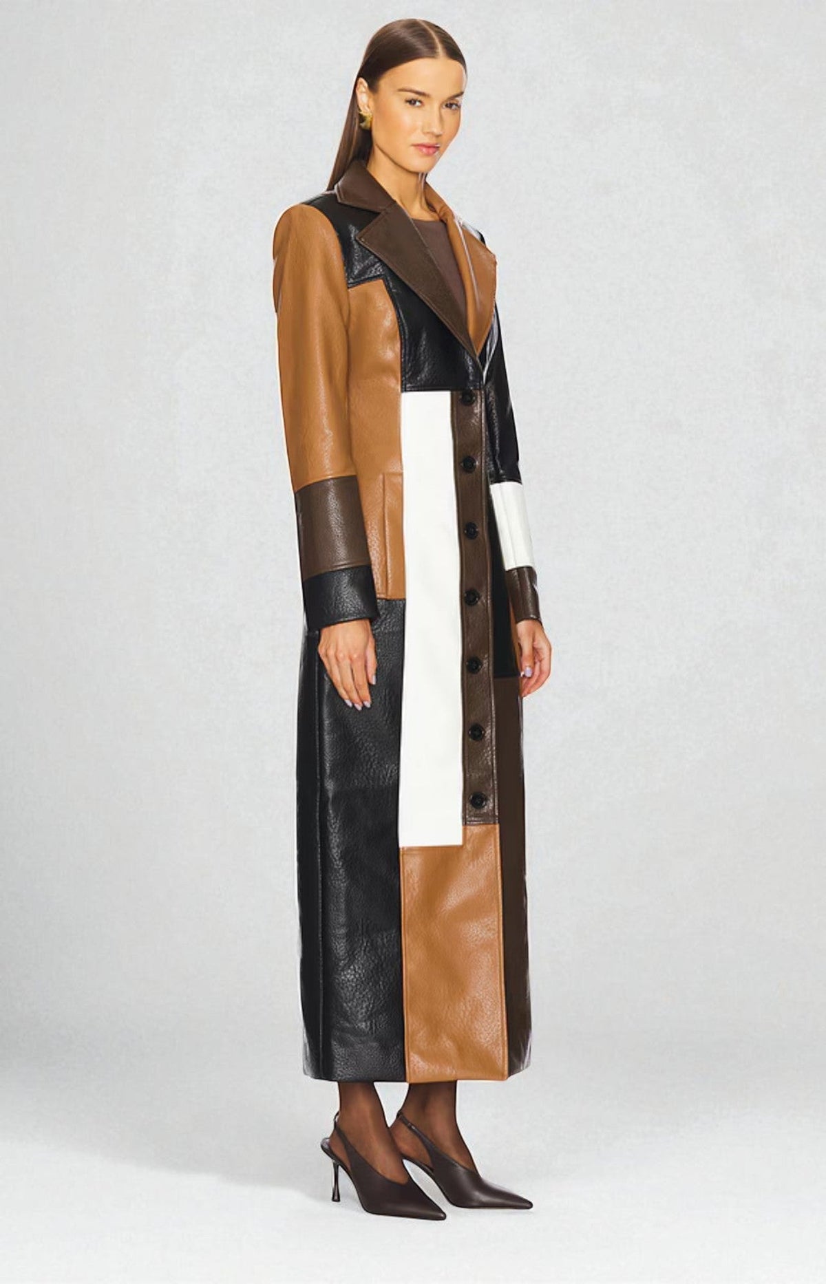 Colorblock notched lapel coat, side view
