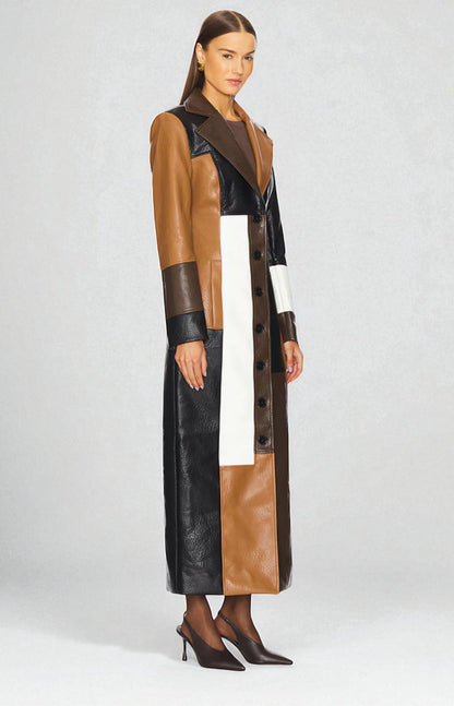 Colorblock notched lapel coat, side view