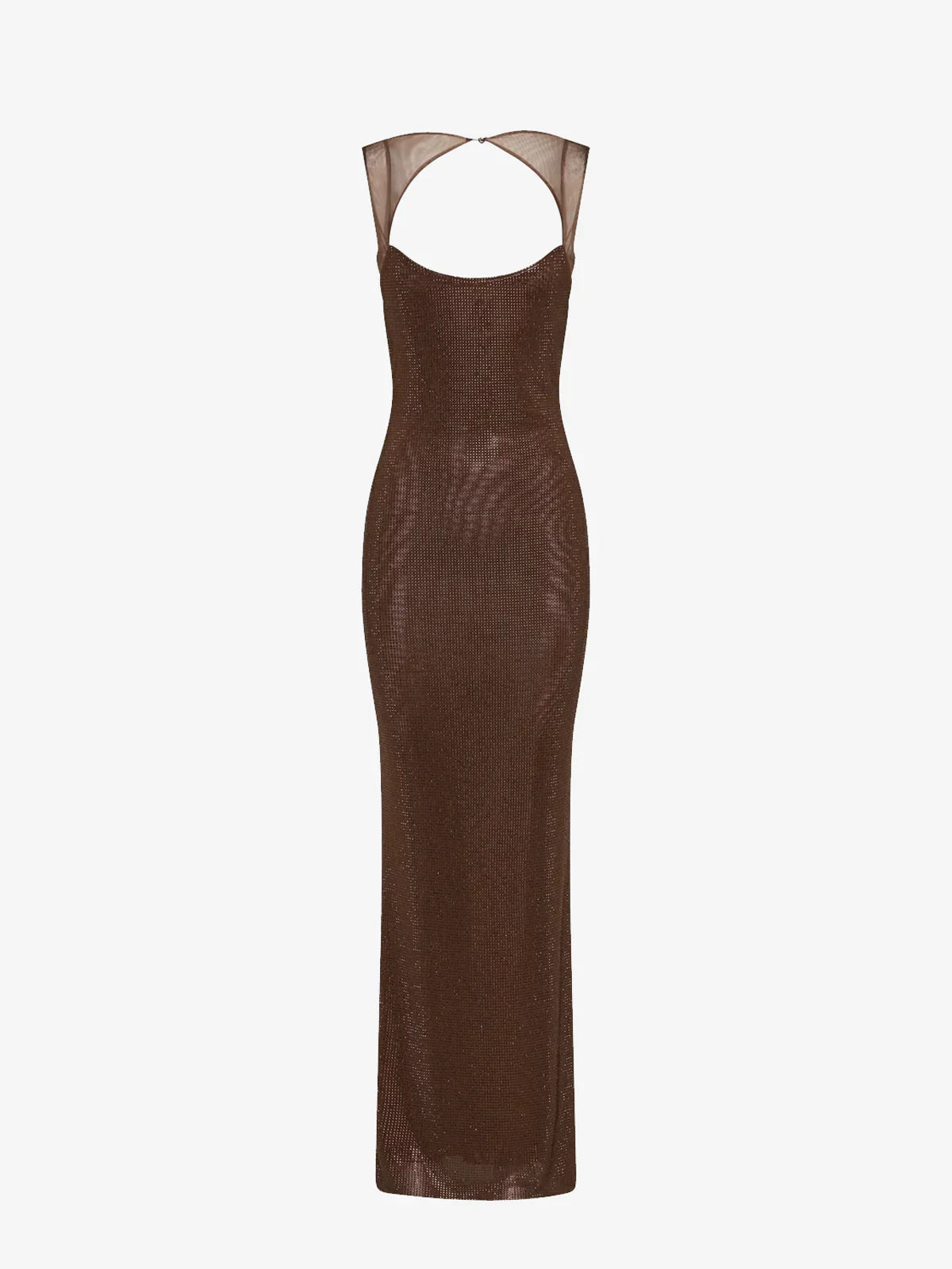 Women's brown evening maxi dress, front view