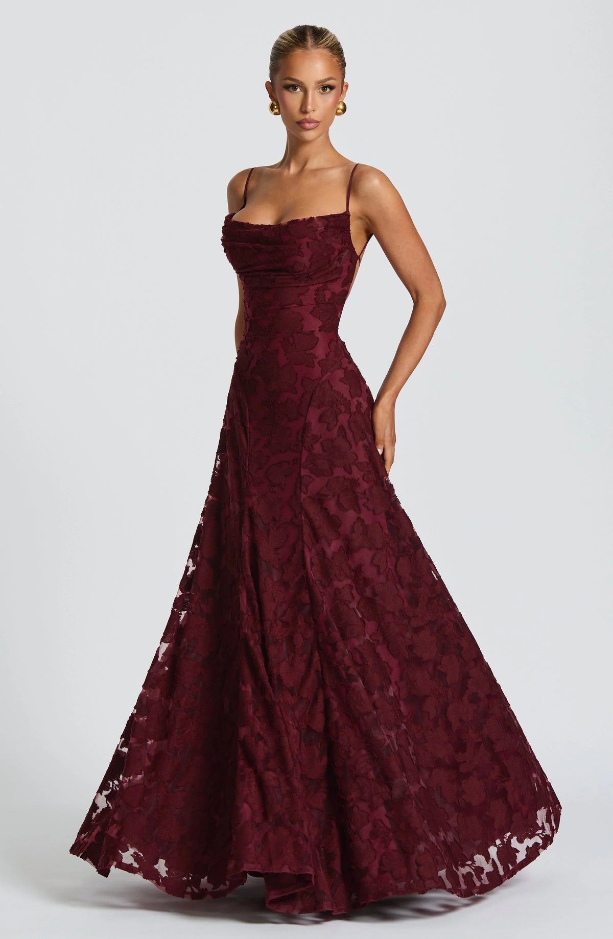 Cherry red maxi dress, third view