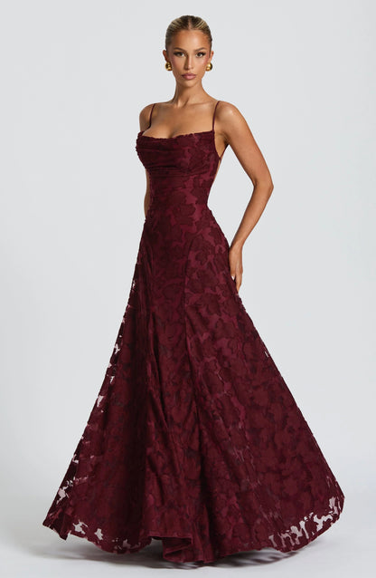Cherry red maxi dress, third view