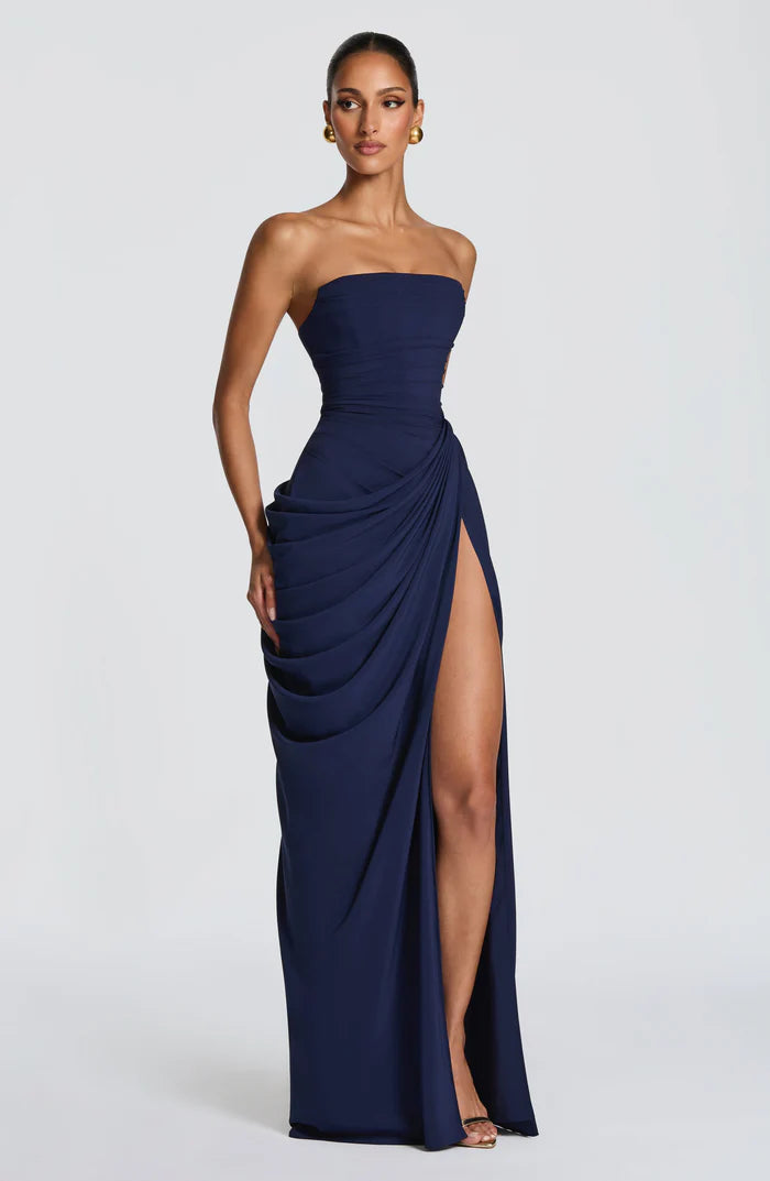 Navy floor-length maxi dress, third view