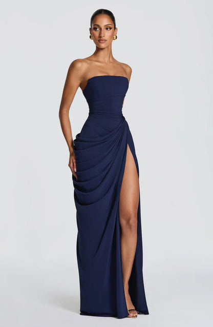 Navy floor-length maxi dress, third view