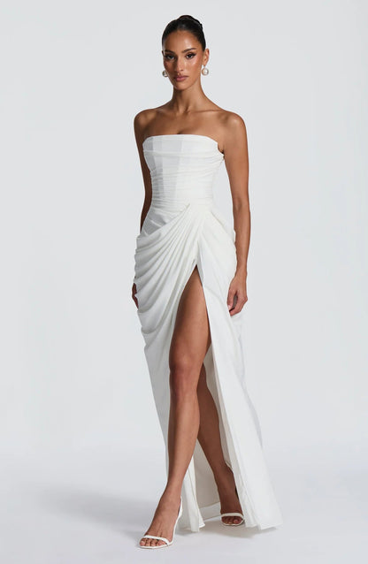 White floor-length maxi dress, third view