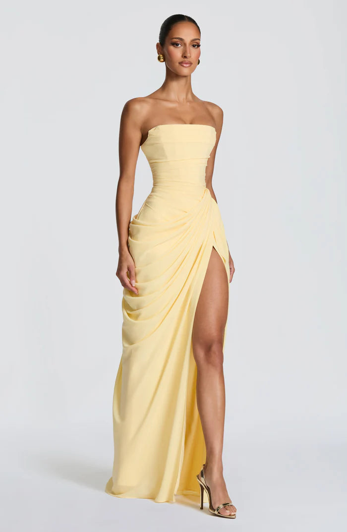 Yellow floor-length maxi dress, third view