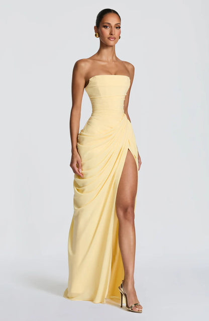 Yellow floor-length maxi dress, third view