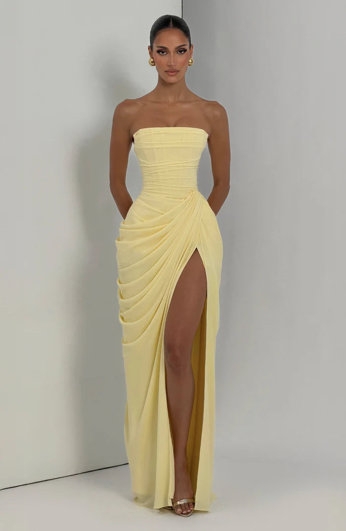 Yellow floor-length maxi dress, fifth view