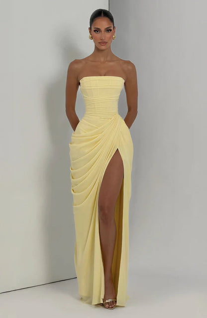 Yellow floor-length maxi dress, fifth view