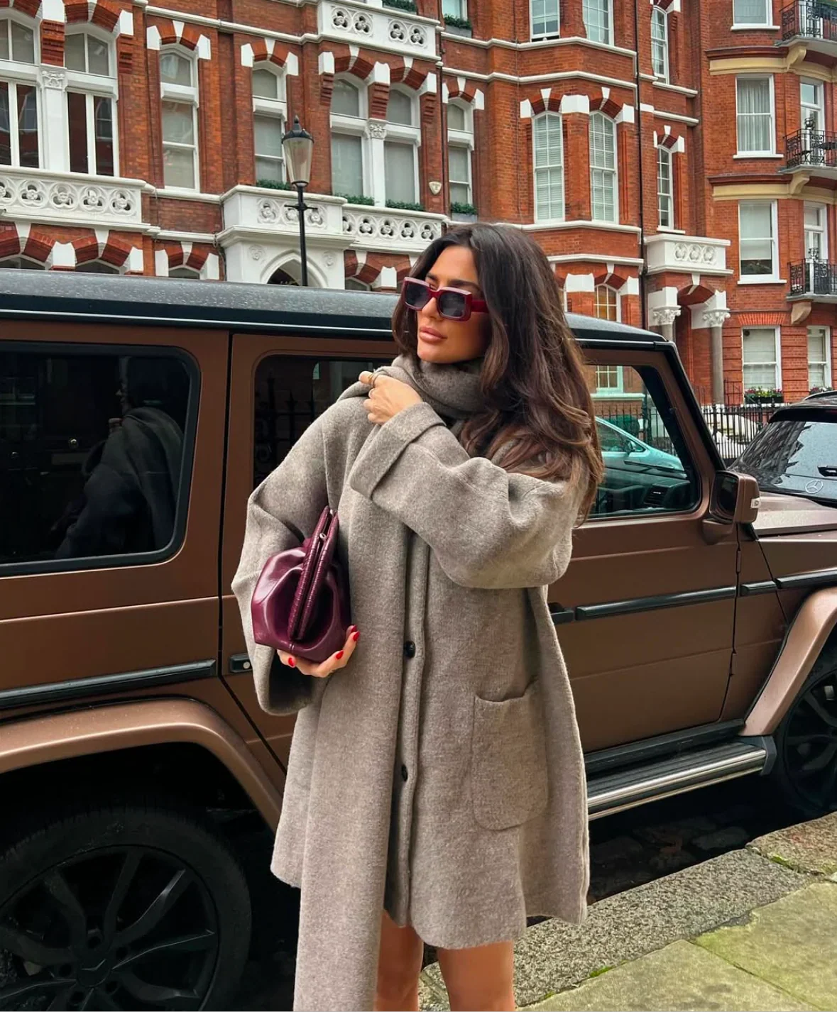 Grey oversized fall coat, third view