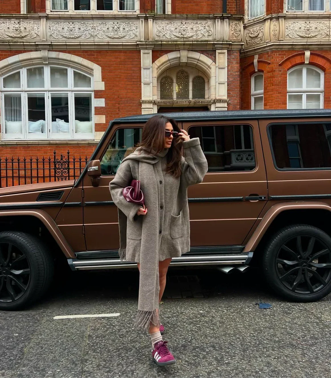 Grey oversized fall coat, fourth view