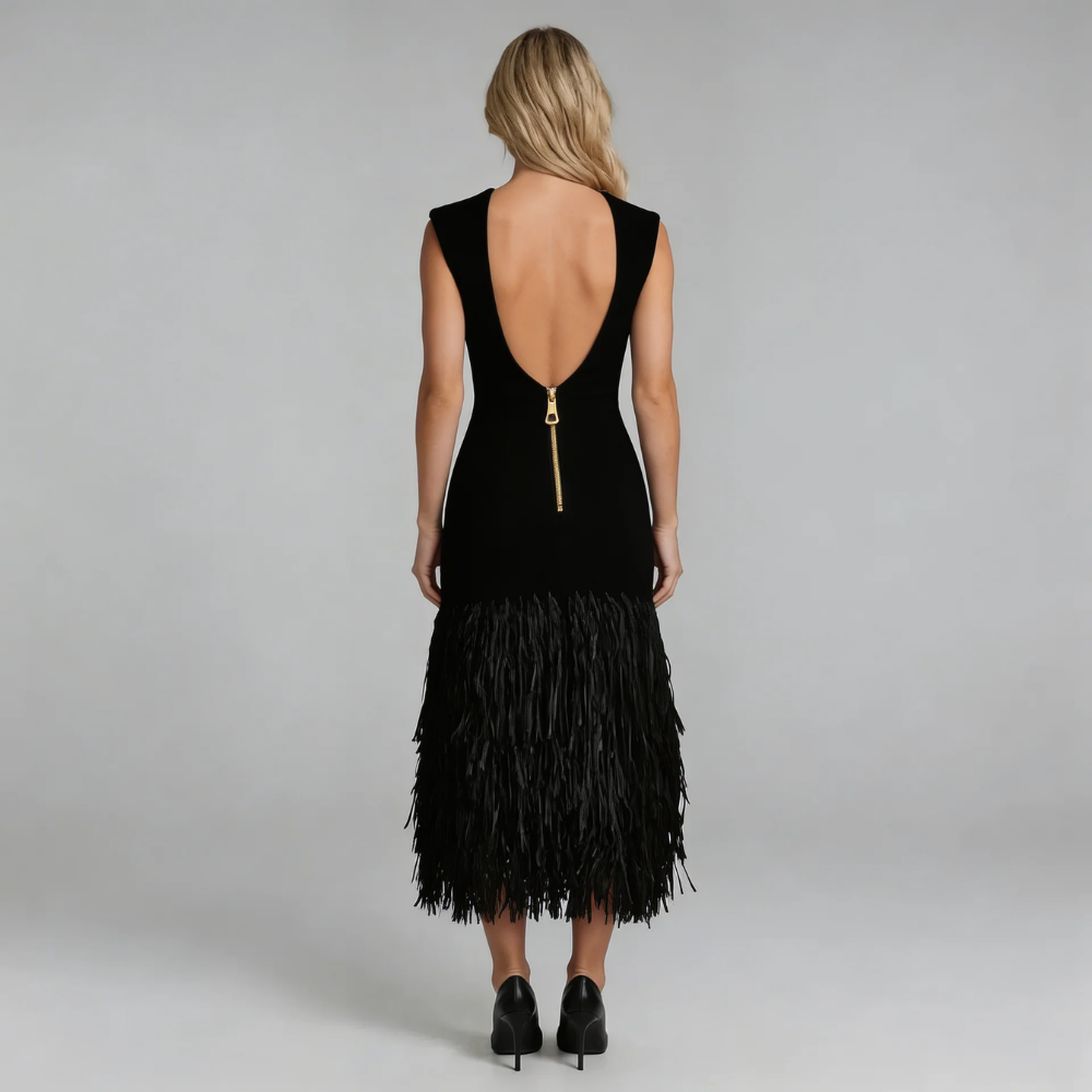Elara Fringe Midi Dress